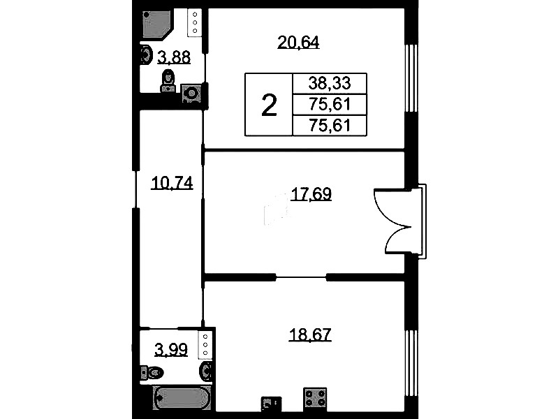 2-комнатная квартира 75.61 м², 4/9 эт., ЖК «Бакунина 33»